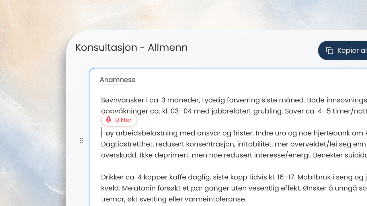 Diktér direkte inn i notatet