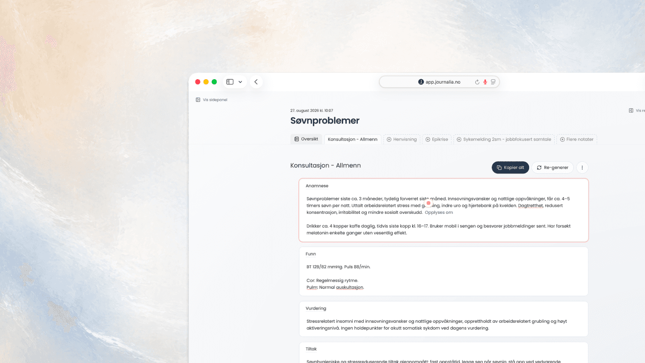Diktér direkte inn i notatet